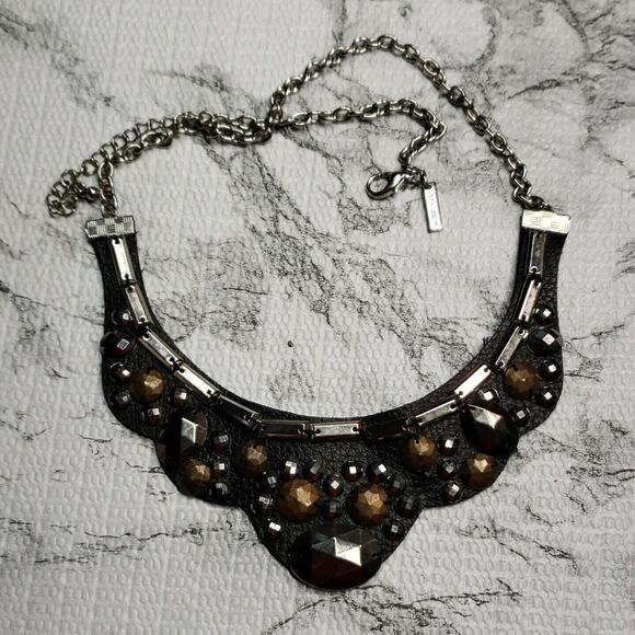 Daisy Fuentes Signed Faux Leather Necklace, bronze silver gunmetal accents - Picture 10 of 11